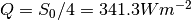 Q = S_0/4 = 341.3 W m^{-2}