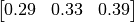 $$\left[\begin{matrix}0.29 & 0.33 & 0.39\end{matrix}\right]$$