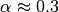 \alpha \approx 0.3